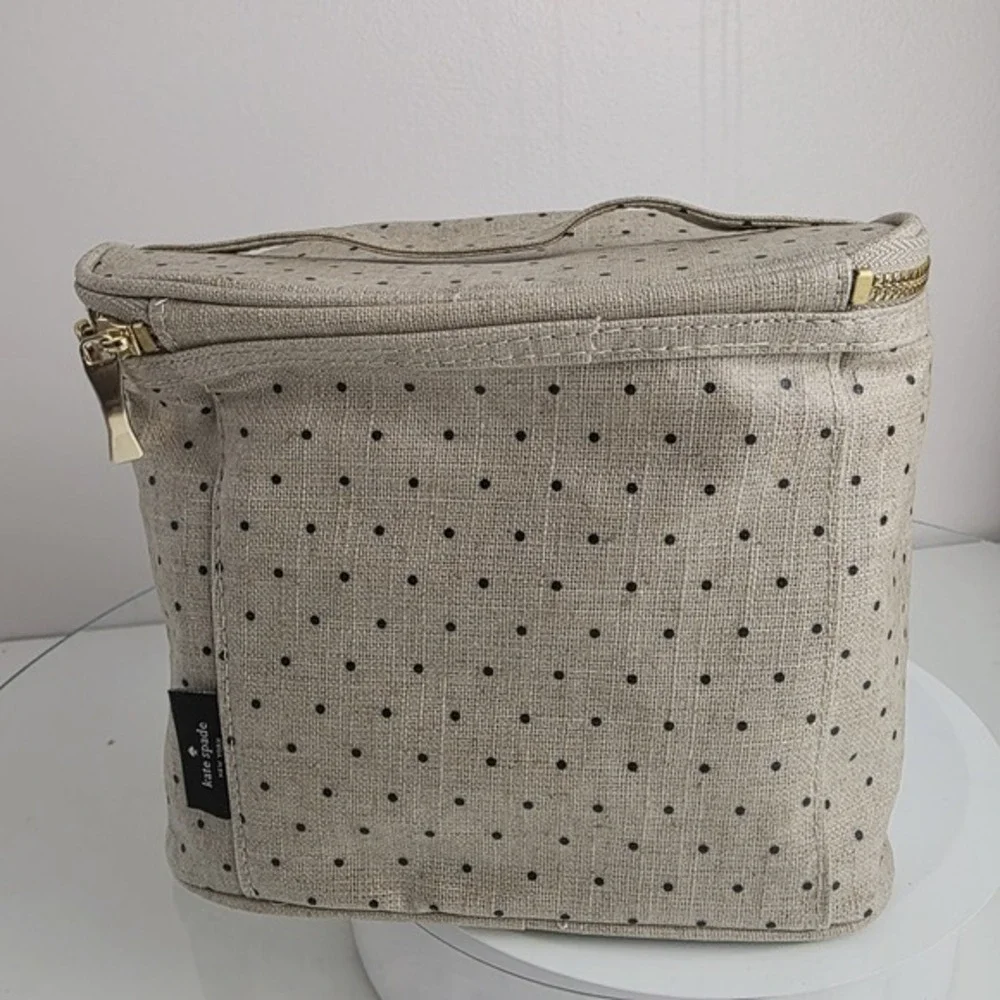 Kate Spade Out To Lunch Beige Insulated Polka Dot Lunch Box Tote‎ Zip Around Bag